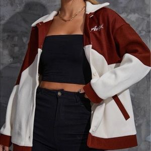 Nailea x shein letter embroidery 2 tone drop shoulder overcoat